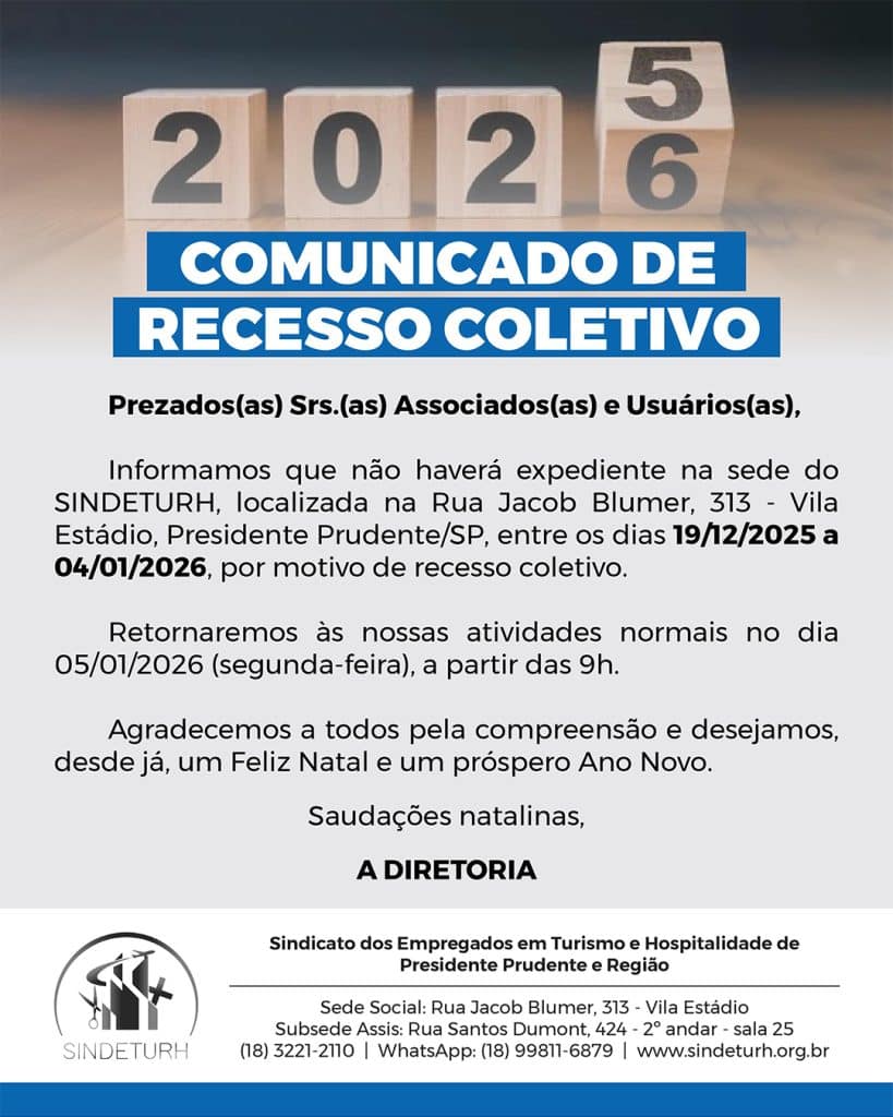 Comunicado Recesso Sindeturh - 2025-2026